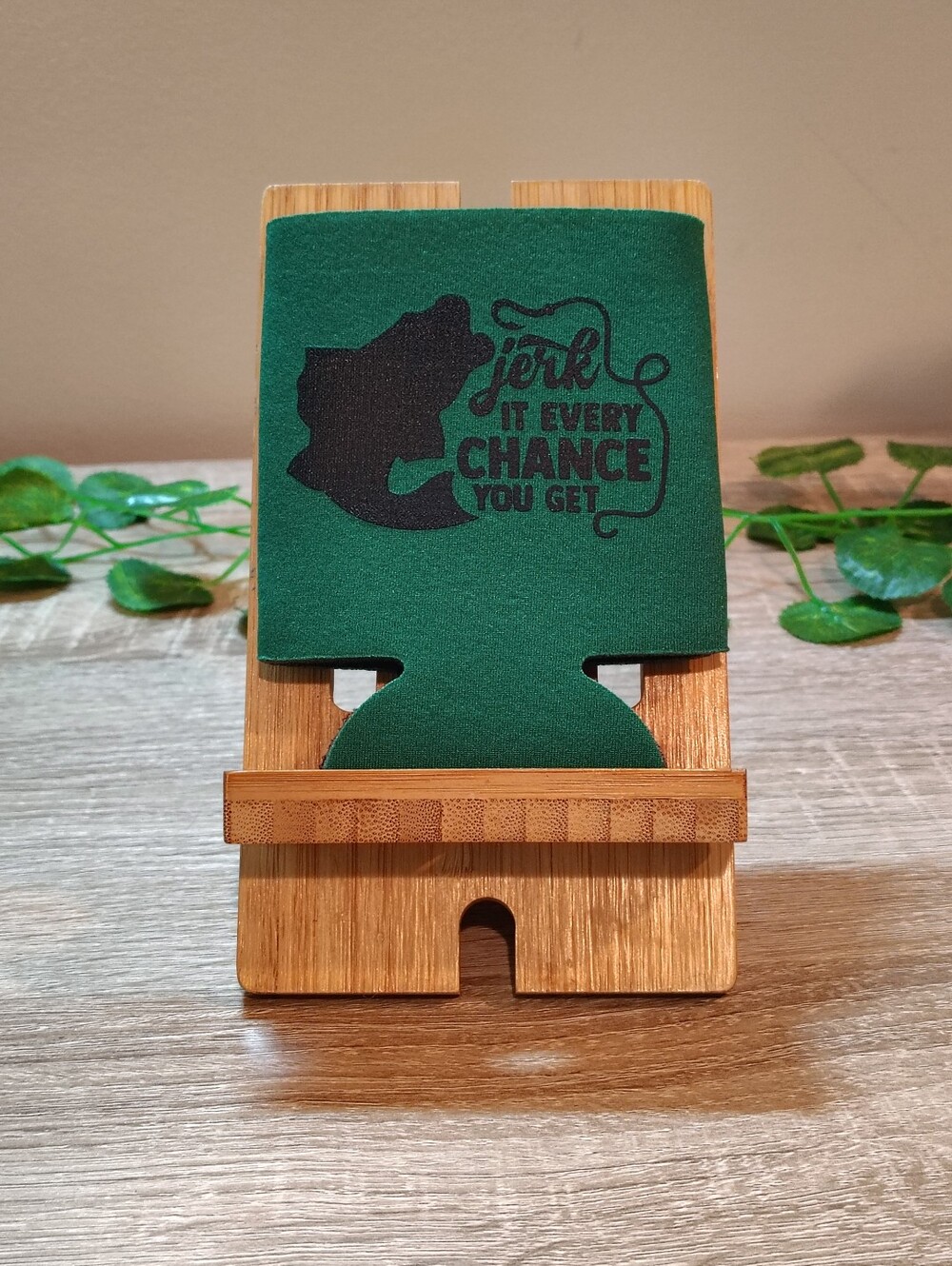 Handmade Green Humorous Fishing Koozie